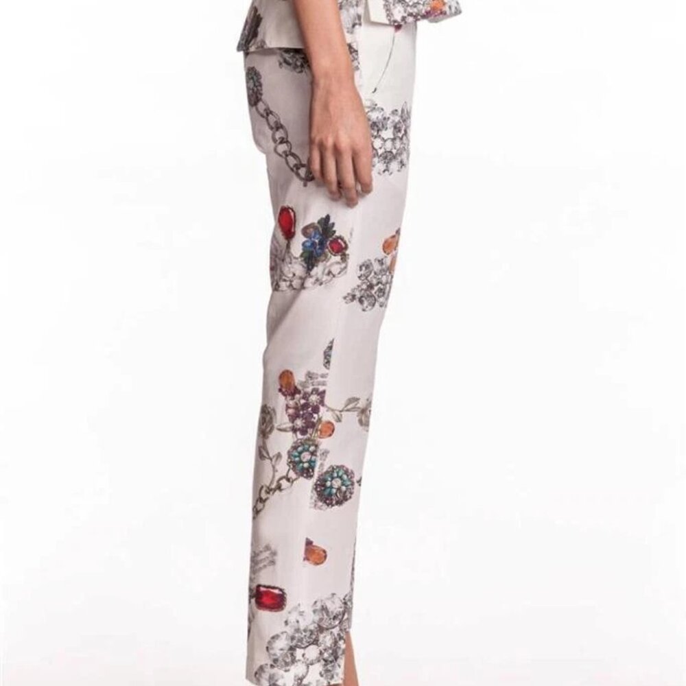 Camilla and Marc Marie Trouser White Jewel Print Pants Straight leg Cropped 6 - Picture 5 of 16
